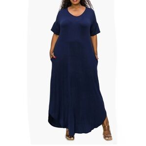 Large Navy Blue Maxi Dress with Pockets